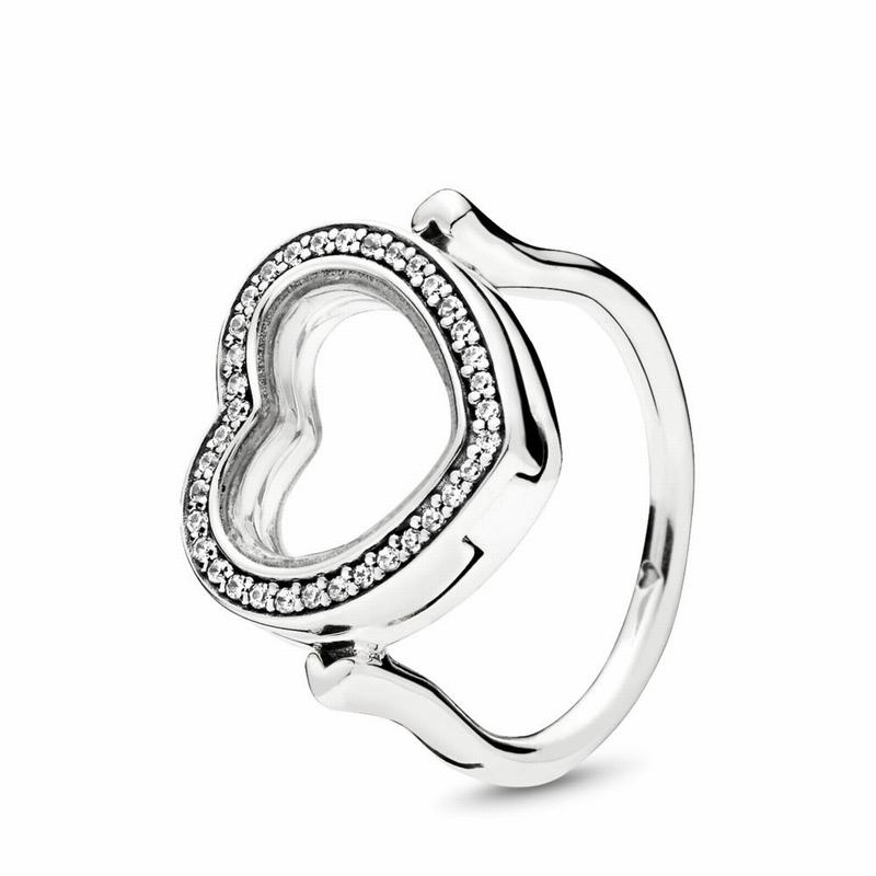 Sparkling PANDORA Floating Heart Locket Stackable Ring Silver Egypt GW7684352